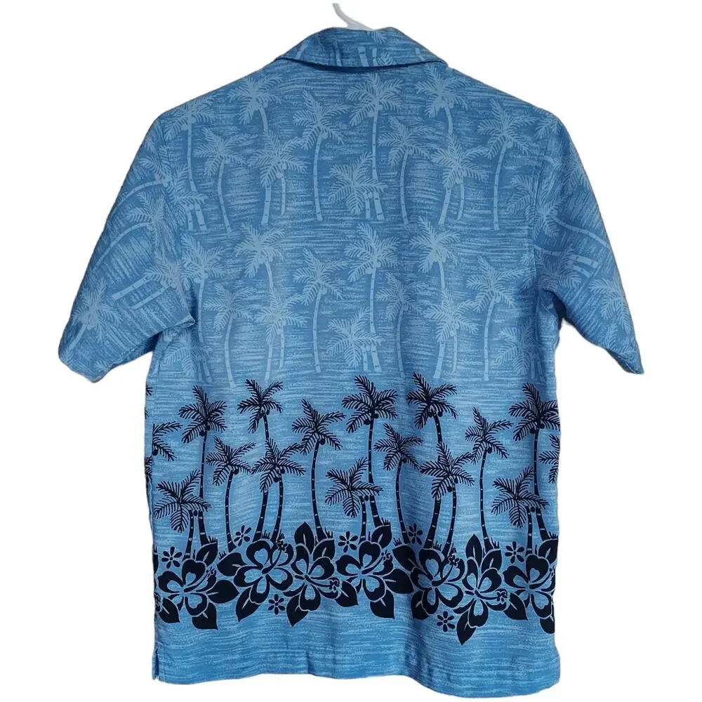 Vintage Ocean 90s Sideout Hawaiian Blue Button Down Shirt like NEW Boys Medium